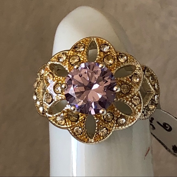 NRQ silver & gold tone AMETHYST dome RING - Picture 7 of 8
